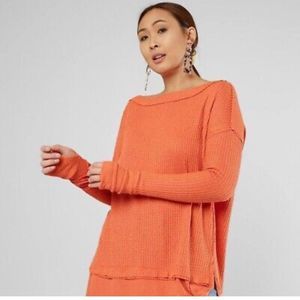 Free People Orange Waffle Knot Oversize Top Size S